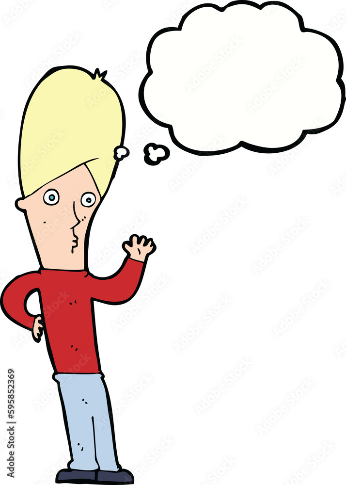 Obraz premium cartoon man waving with thought bubble