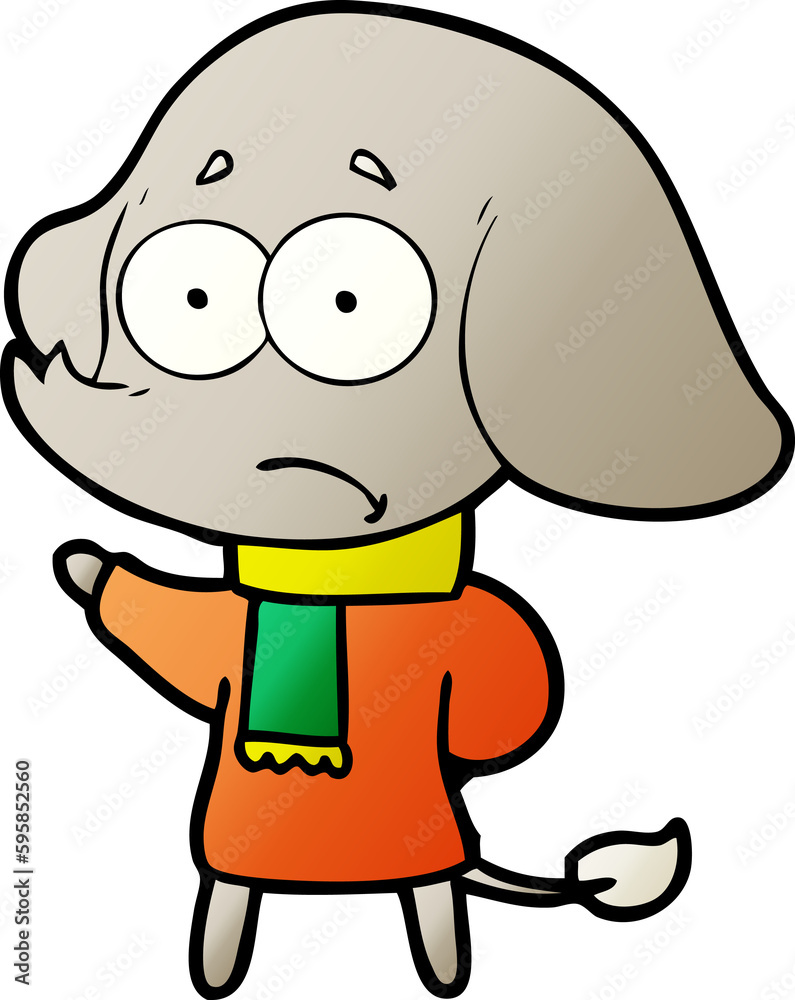 Fototapeta premium cartoon unsure elephant in scarf
