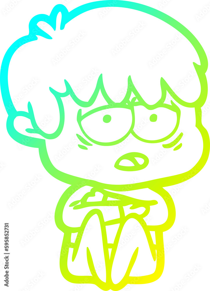 cold gradient line drawing of a cartoon exhausted boy cold gradient line drawing of a cartoon exhausted boy
