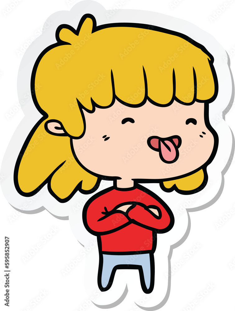 sticker of a cartoon girl sticking out tongue sticker of a cartoon girl sticking out tongue