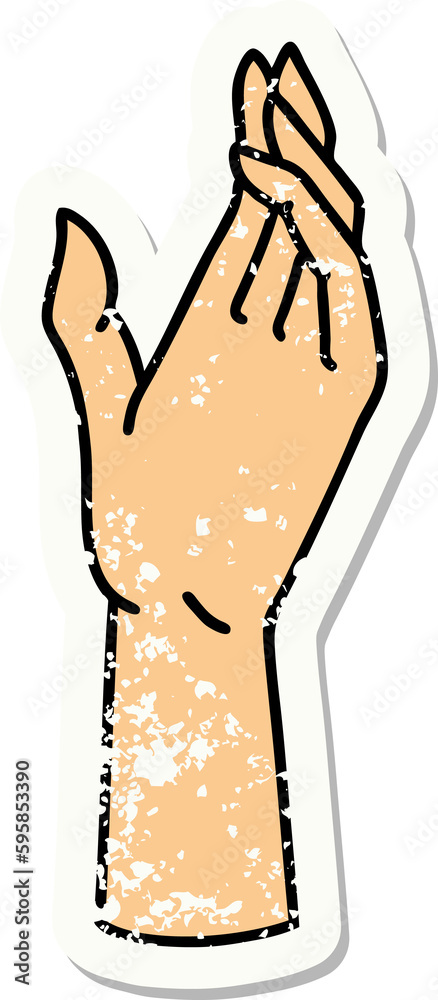 distressed sticker tattoo in traditional style of a hand distressed sticker tattoo in traditional style of a hand