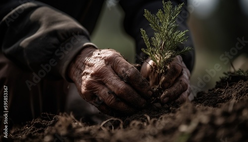 People planting trees or working in community gardens, concept Art . Generative Ai