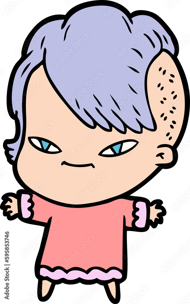cute cartoon girl with hipster haircut cute cartoon girl with hipster haircut