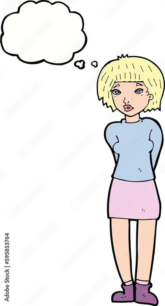 cartoon shy woman with thought bubble cartoon shy woman with thought bubble
