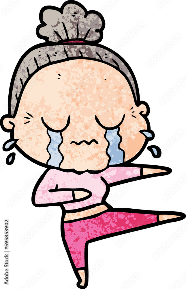 cartoon old dancer woman crying