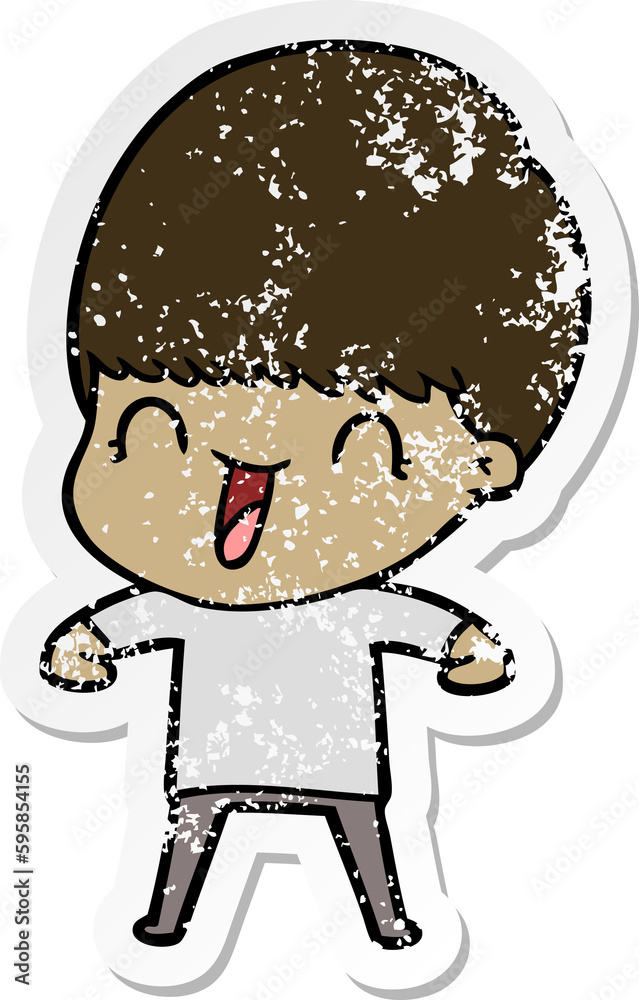 distressed sticker of a happy cartoon boy distressed sticker of a happy cartoon boy