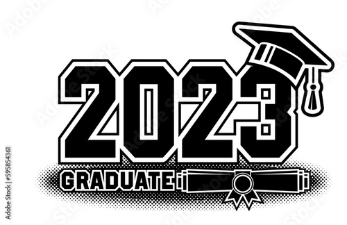 2023 class graduate. The concept of decorate congratulation for school graduates. Design for t-shirt, flyer, invitation, greeting card. Illustration, vector