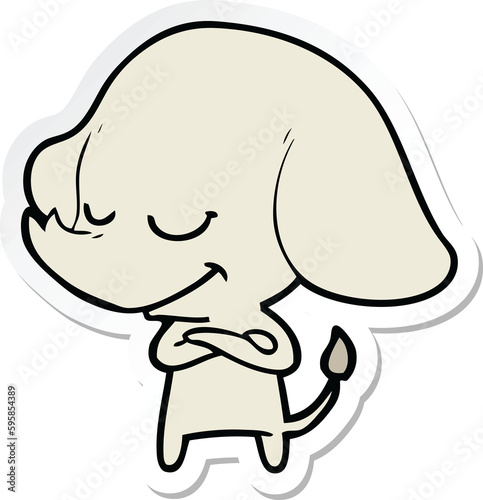 sticker of a cartoon smiling elephant with crossed arms
