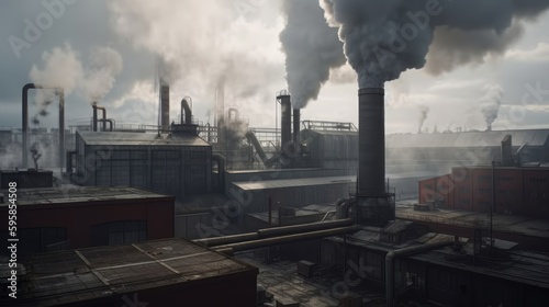 Massive Factory Polluting the Air with Toxic Smoke. Generative ai illustration. Generative ai