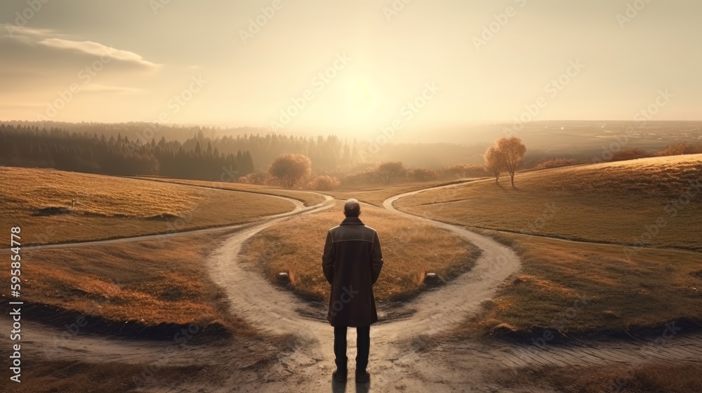 Choices of a businessman at a crossroads. Concept of decision. Generative ai Choices of a businessman at a crossroads. Concept of decision. Generative ai