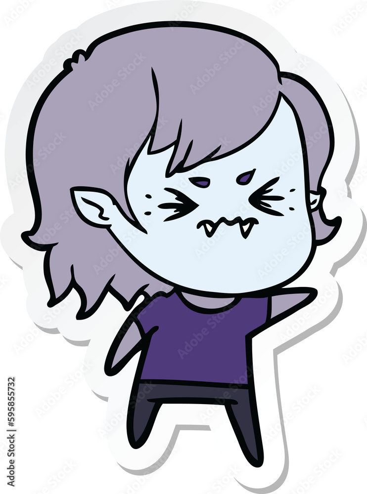 sticker of a annoyed cartoon vampire girl sticker of a annoyed cartoon vampire girl