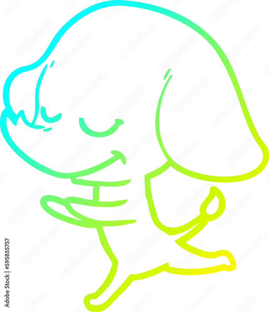 Fototapeta premium cold gradient line drawing of a cartoon smiling elephant running