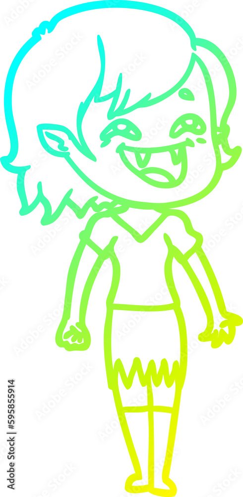 cold gradient line drawing of a cartoon laughing vampire girl cold gradient line drawing of a cartoon laughing vampire girl