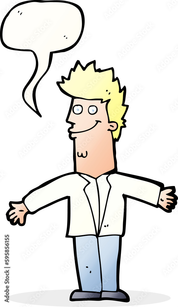 cartoon happy man with open arms with speech bubble cartoon happy man with open arms with speech bubble