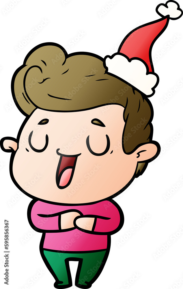 happy hand drawn gradient cartoon of a man wearing santa hat happy hand drawn gradient cartoon of a man wearing santa hat