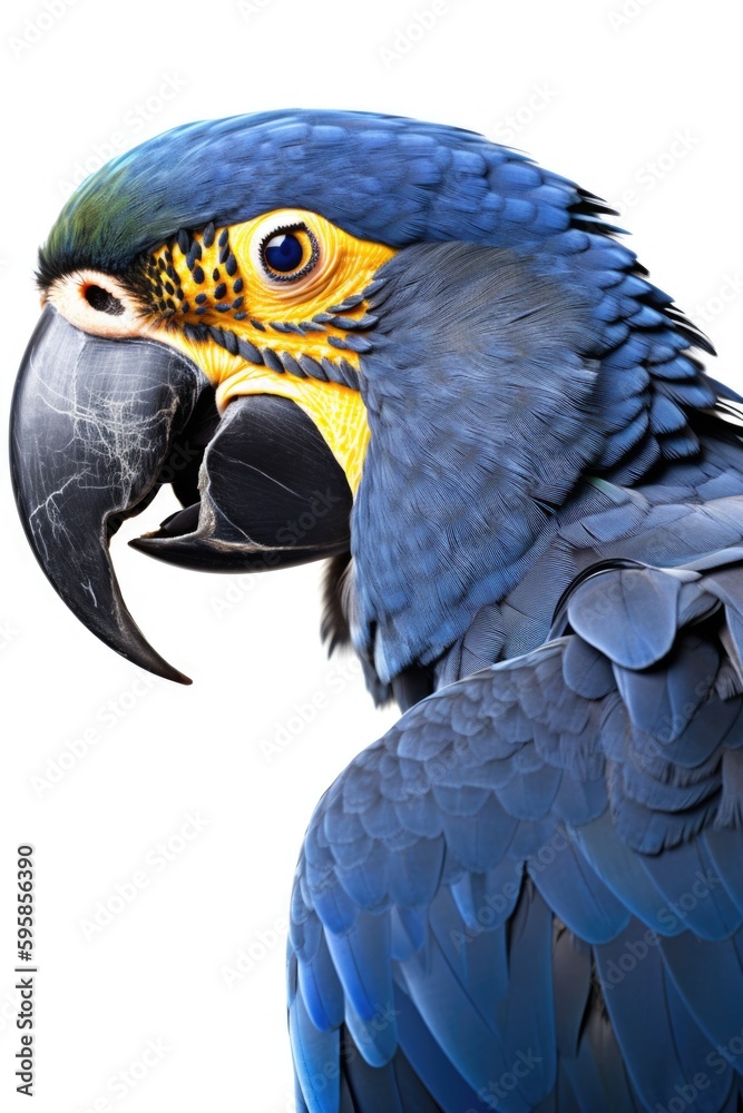 Obraz premium hyacinth macaw bird isolated on white background generative ai.