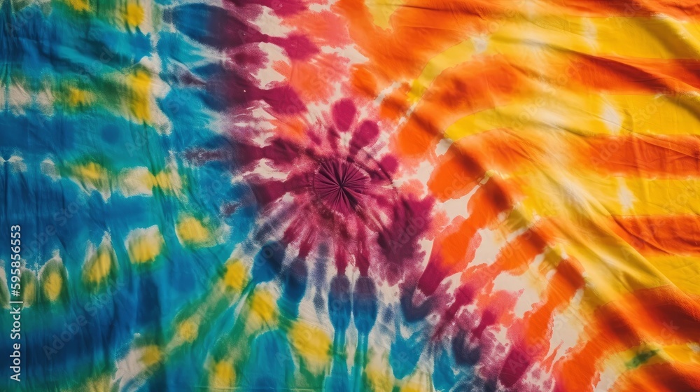 Spiral tie dye pattern hand dyed on cotton fabric abstract texture background. Generative ai Spiral tie dye pattern hand dyed on cotton fabric abstract texture background. Generative ai