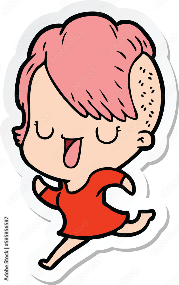 sticker of a cute cartoon girl with hipster haircut sticker of a cute cartoon girl with hipster haircut