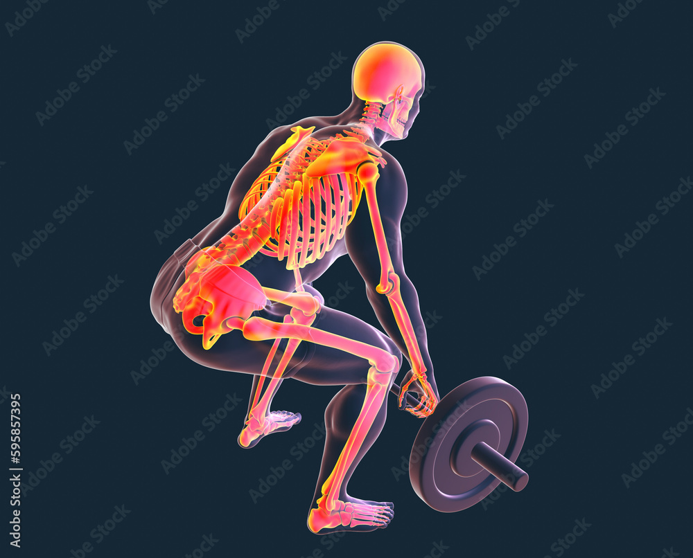 Fototapeta premium A man lifting a barbell, 3d illustration