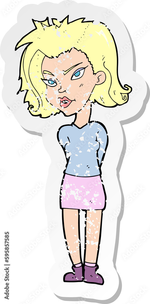 retro distressed sticker of a cartoon woman retro distressed sticker of a cartoon woman
