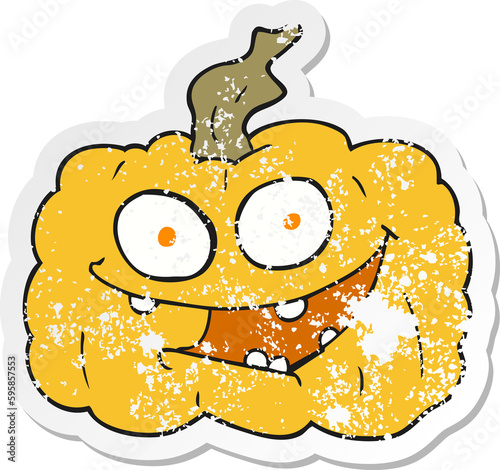 retro distressed sticker of a cartoon pumpkin photo