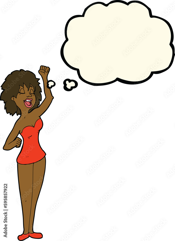 cartoon dancing woman with thought bubble cartoon dancing woman with thought bubble