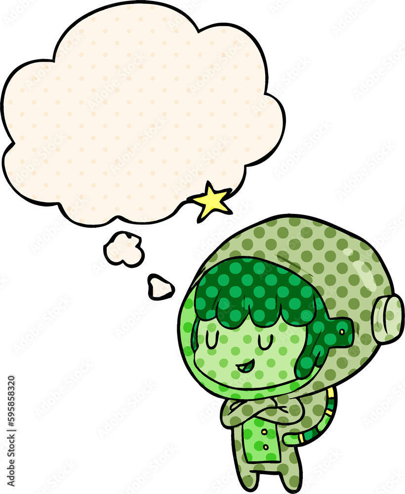 Fototapeta premium cartoon space girl with thought bubble in comic book style