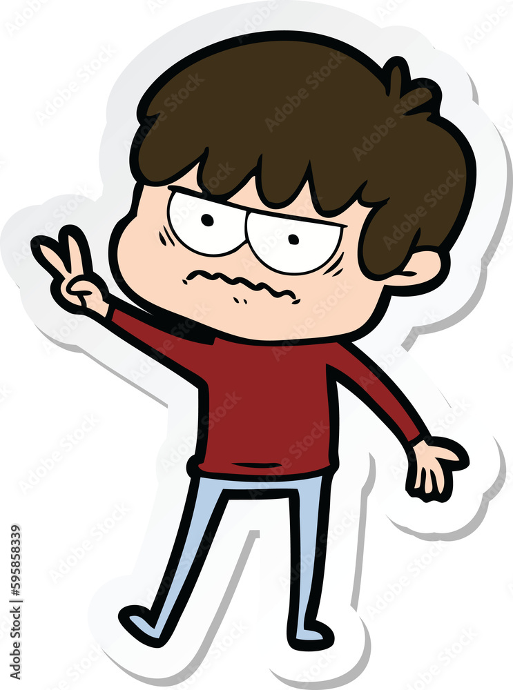 sticker of a annoyed cartoon boy sticker of a annoyed cartoon boy