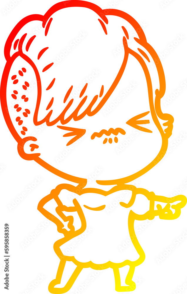 warm gradient line drawing of a cartoon annoyed hipster girl warm gradient line drawing of a cartoon annoyed hipster girl