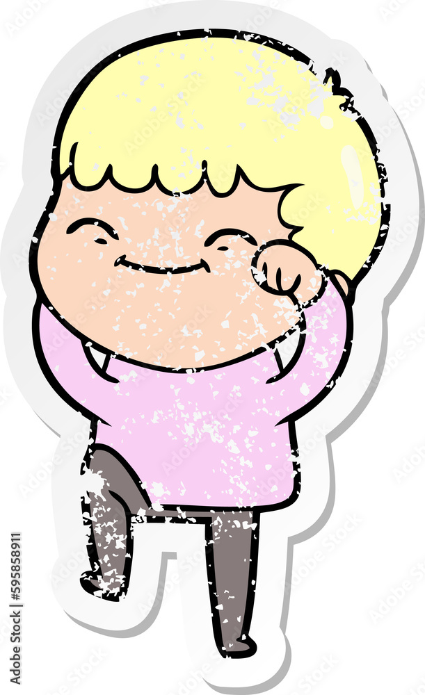 Obraz premium distressed sticker of a cartoon happy boy