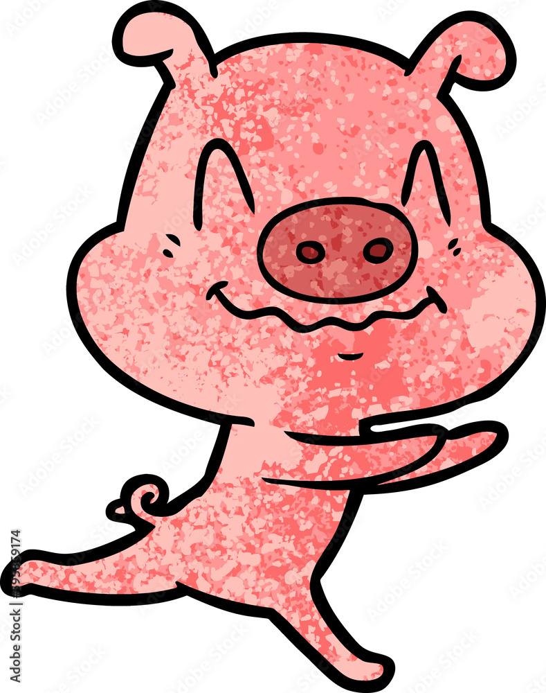 Fototapeta premium nervous cartoon pig running