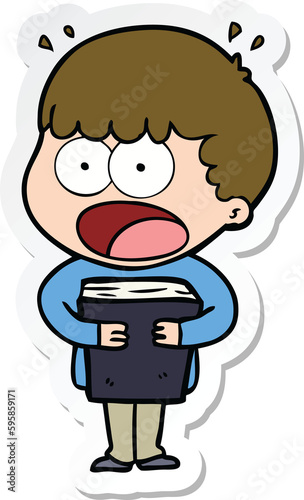 sticker of a cartoon shocked man with a book