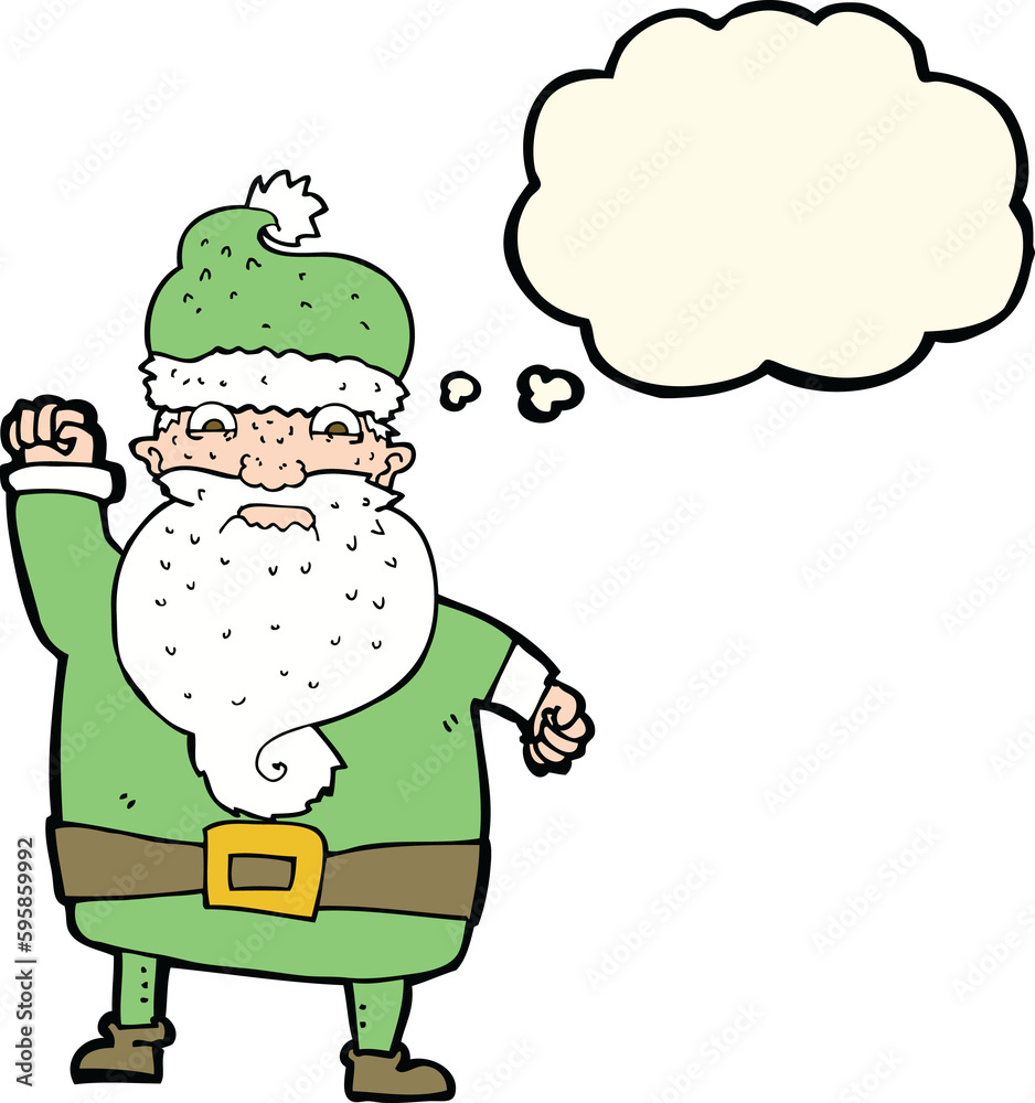 cartoon angry santa claus with thought bubble