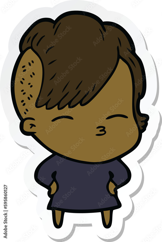 sticker of a cartoon squinting girl sticker of a cartoon squinting girl