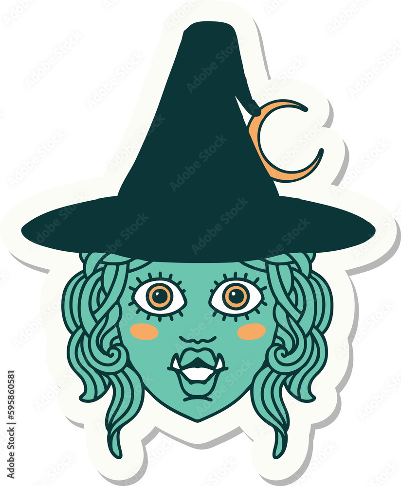 sticker of a half orc witch character face