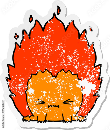 distressed sticker of a cartoon fire creature