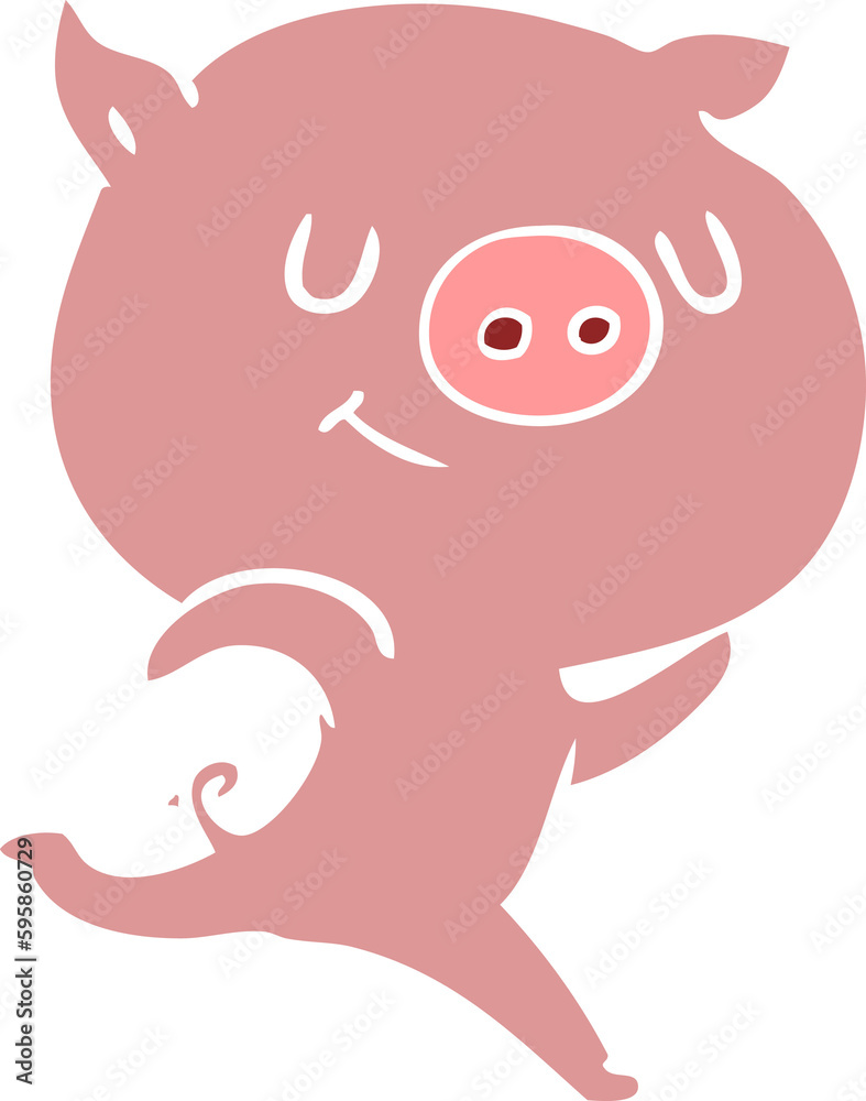 Fototapeta premium happy flat color style cartoon pig running