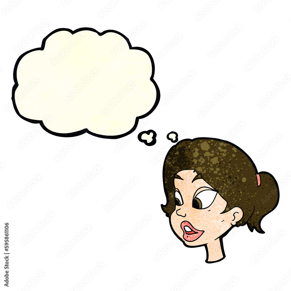 cartoon friendly woman with thought bubble cartoon friendly woman with thought bubble