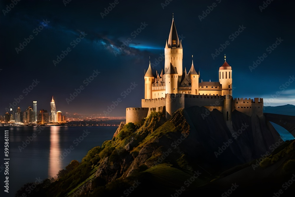 castle at night generative ai
