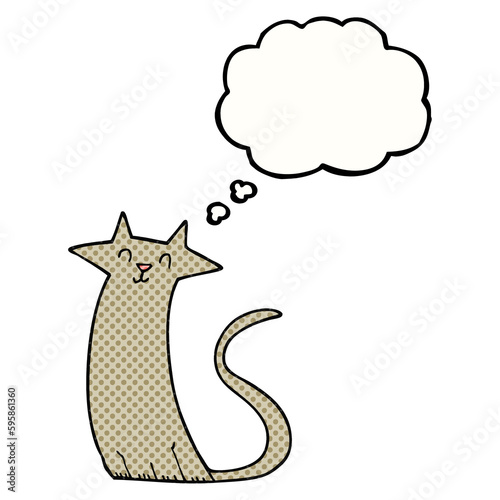 freehand drawn thought bubble cartoon cat