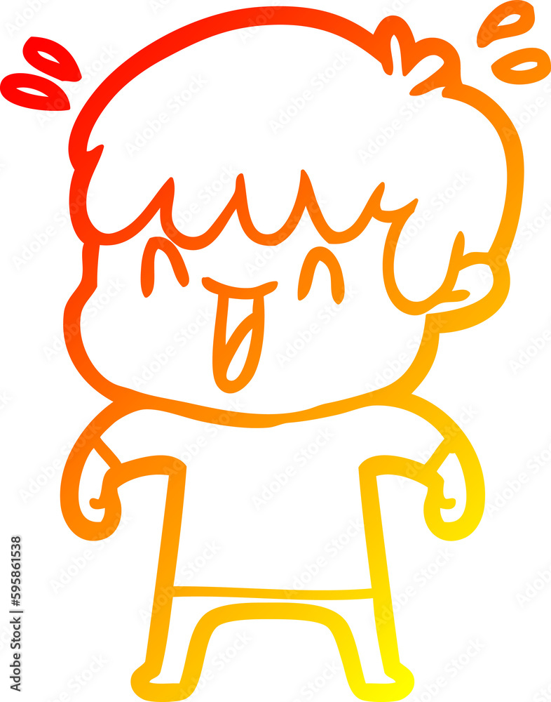 warm gradient line drawing of a cartoon laughing boy warm gradient line drawing of a cartoon laughing boy
