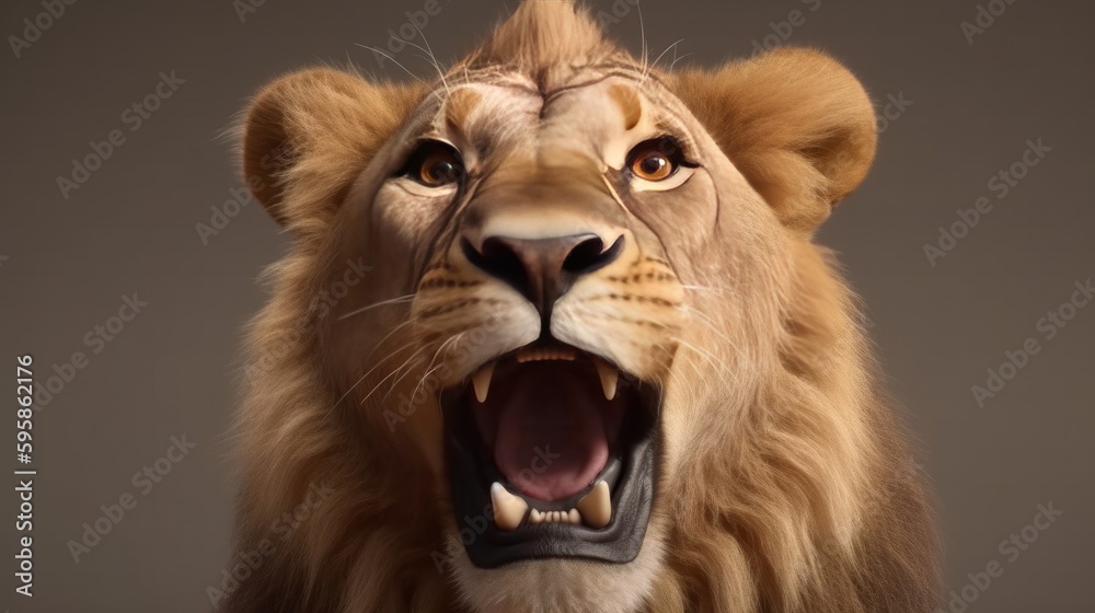 Premium AI Image  A lion roars with his mouth open.