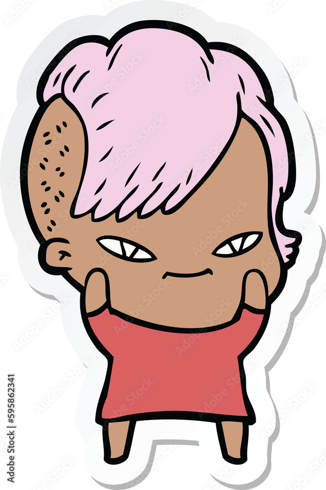 sticker of a cute cartoon girl with hipster haircut sticker of a cute cartoon girl with hipster haircut