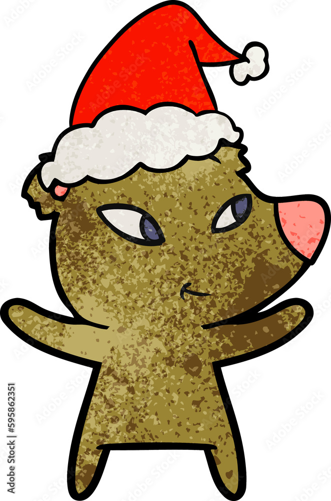 cute hand drawn textured cartoon of a bear wearing santa hat cute hand drawn textured cartoon of a bear wearing santa hat