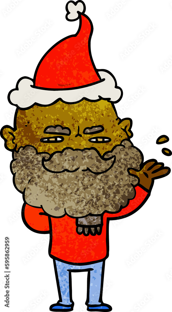 hand drawn textured cartoon of a dismissive man with beard frowning wearing santa hat hand drawn textured cartoon of a dismissive man with beard frowning wearing santa hat