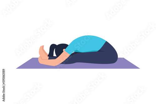 flat illustration. girl goes in for sports, stretches, does morning exercises