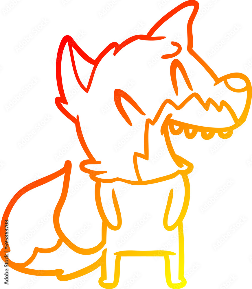 warm gradient line drawing of a laughing fox cartoon