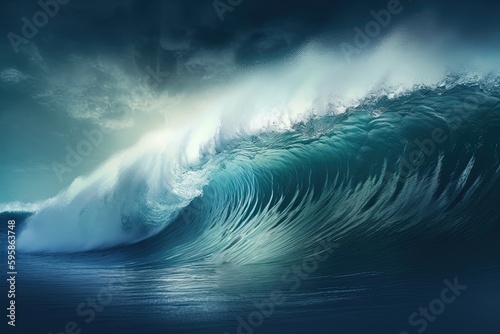 Blue ocean with tall waves. Generative AI © Gelpi