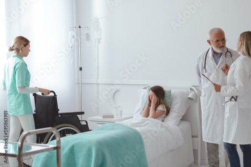 Worried girl in hospital