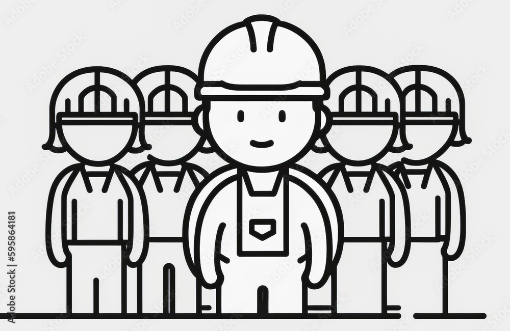 A man wearing a hard hat and overalls stands before a group of colleagues, representing professionalism and safety in the construction industry. Generative AI A man wearing a hard hat and overalls stands before a group of colleagues, representing professionalism and safety in the construction industry. Generative AI